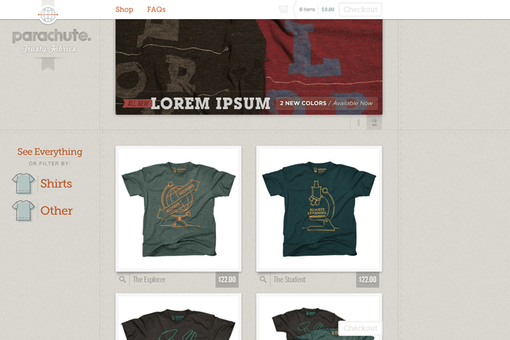 Parachute Clothing website preview